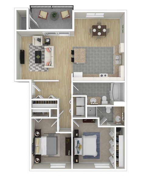 Floor plan for 2 beds, 2 baths, 968 sqft